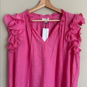 NEW Fuchsia Ruffle Sleeve V-neck Blouse - Size Small